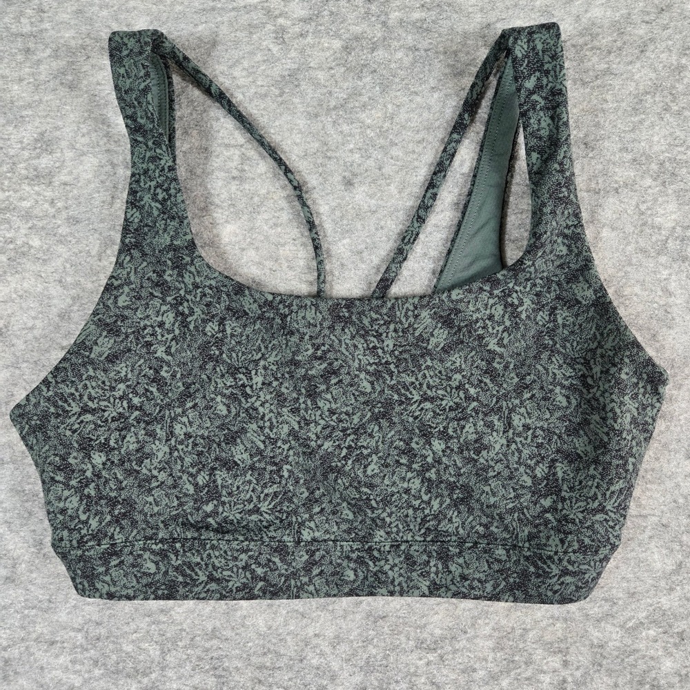 Athleta Womens Green Printed Strappy Back Athletic Sports Bra Size S